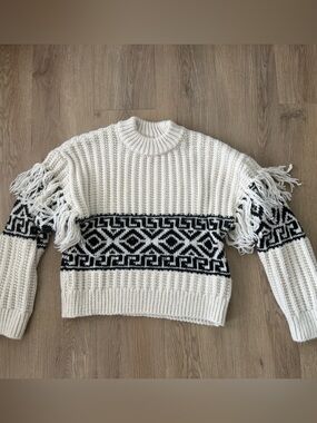 H&M Cream and Black Fringe Knit Sweater